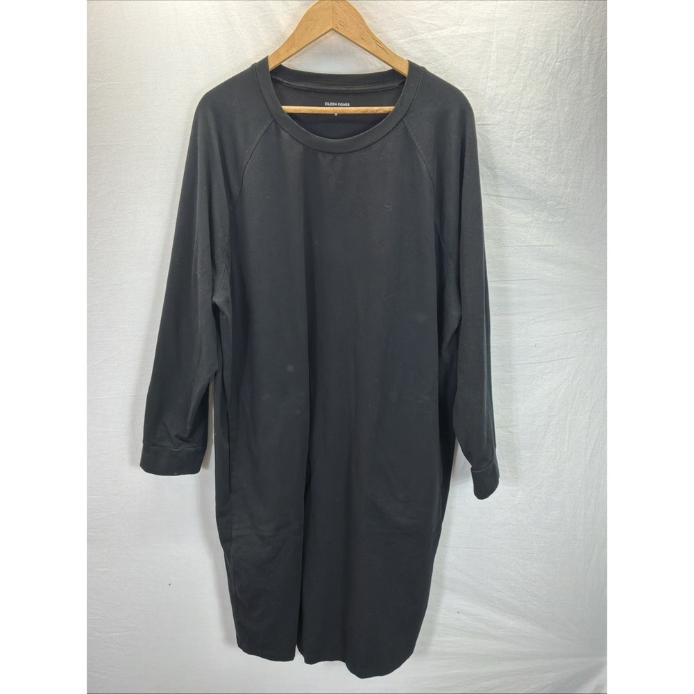 Eileen Fisher Stretch Jersey Knit Crew Neck Dress Women Black sz 2X Shirt top